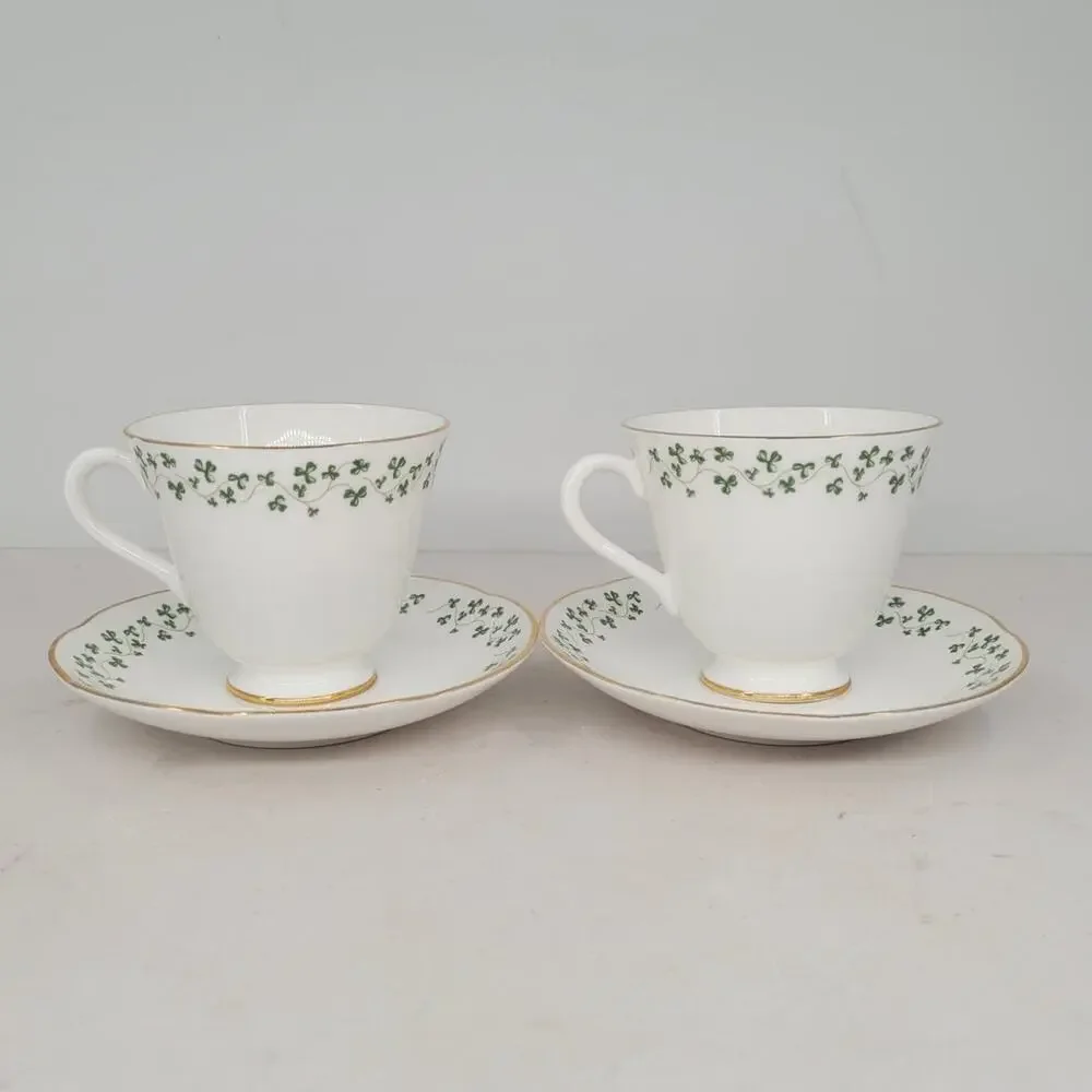 Royal Tara Shamrock Teacup and Saucer Fine Bone China Irish Teatime 2-2 cottage